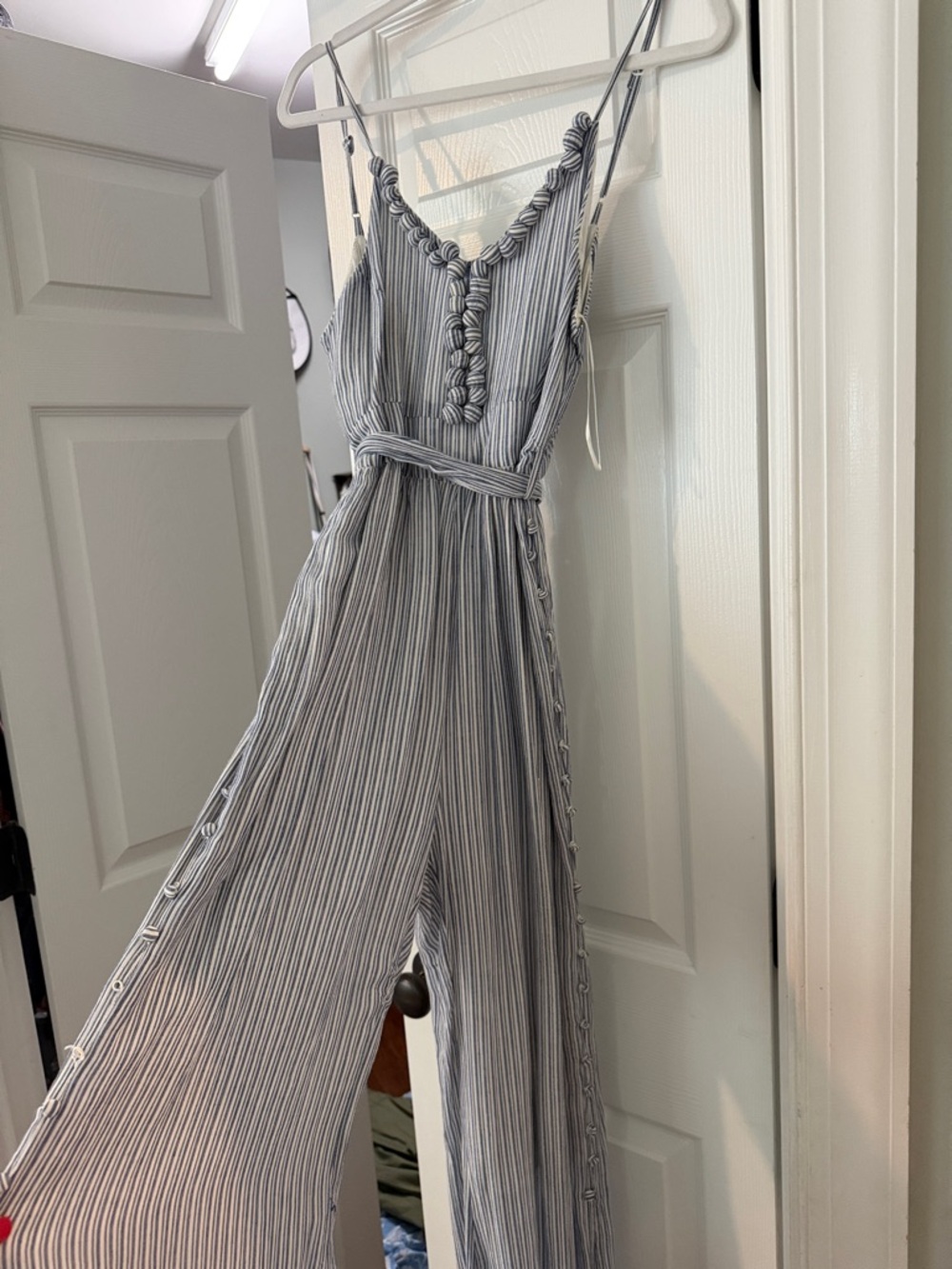 Maeve Sleeveless Striped Wide-Leg Jumpsuit in Light blue